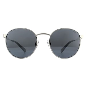 Polaroid ronde unisex palladium grijze zilveren spiegel gepolariseerde zonnebril