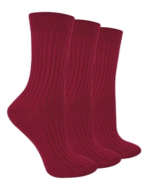 3 Pairs Ladies Original Merino Wool Socks | Steven | Breathable Thick Warm Boot Socks - Burgundy
