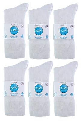 IOMI - 12 Pair Multipack Mens Diabetic Bamboo Socks | Extra Wide Seamless Socks with Non Elastic Gentle Grip Top - White