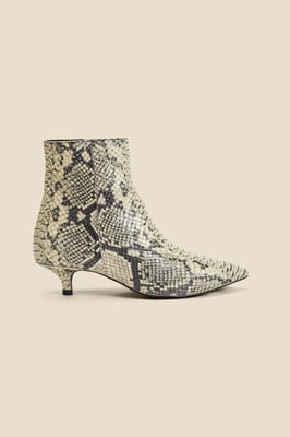 Snake Print Leather Kitten Heel Ankle Boots