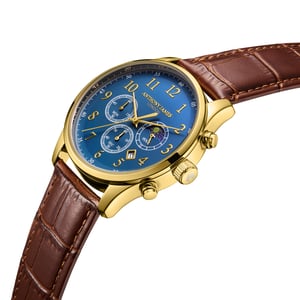 Hand Assembled Anthony James Moonphase Chronograph Gold Blue