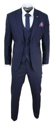 Heren 3-delig marineblauw op maat gemaakt retro klassiek pak