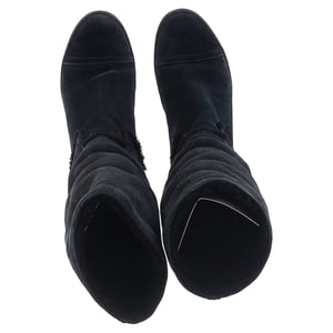 Chanel CC Logo Shearling Boots in Navy Blue Suede