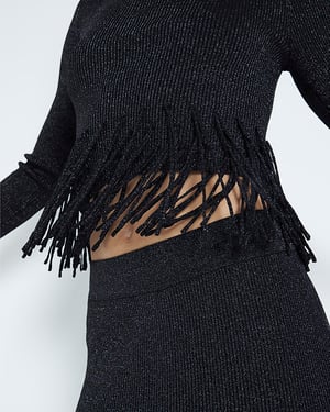 River Island Womens Jumper Black Long Sleeve Fringe