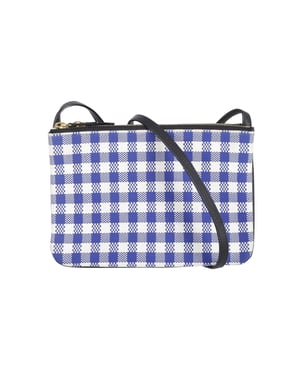 Celine Trio Gingham Crossbody-väska i blått och vitt bomull