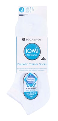 IOMI - 3 Pairs Cushioned Trainer Diabetic Socks for Swollen Feet and Ankles