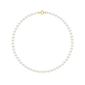 Rank ketting PRINCESS zoetwaterparels 6-7 mm Rond Wit Geel gouden gesp Luxury