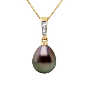 Diamond Pendant 0.010 Cts gekweekte parel TAHITI 8-9mm Yellow Gold