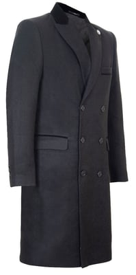 Herr 3/4 Svart Lång Dubbelknäppt Crombie Överrock Ullrock Peaky Blinders