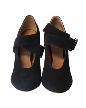 Alaia Cross Strap Pumps in Black Suede