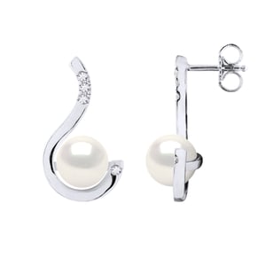 Oorbellen Prestige - Diamanten 0,08 ct - Kwaliteit HSI - Witgoud - Echte Gecultiveerde Zoetwaterparels Rond 7-8 mm