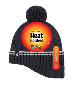Heat Holders - Boys Patrol Ribbed Bobble Pom Pom Hat for Winter - Navy