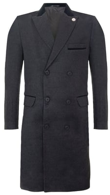 Herr 3/4 Grå Lång Dubbelknäppt Crombie Överrock Ullrock Peaky Blinders