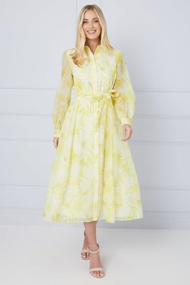 Petite Floral Organza Shirt Midi Dress