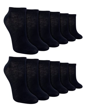 12 Pairs Kids Trainer Socks | Anti Blister Ankle White Bamboo Socks for Boys - Black