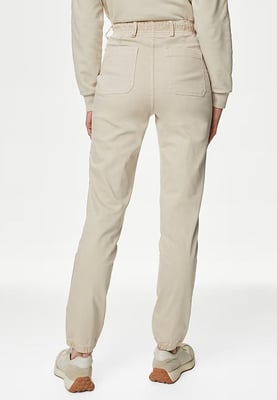 M&S Collection Ladies Cotton Blend Slim Fit Ankle Grazer Joggers Beige