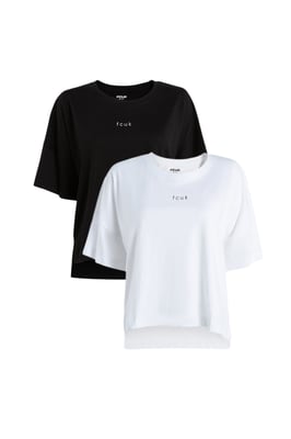 Black 2 Pack Fcuk Cotton Crew Neck Boxy Fit Short Sleeve T-Shirts