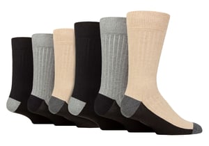 6 Pack Mens Boot Socks | Wildfeet | Cotton Socks for Walking, Hiking & Running - Black / Grey / Beige