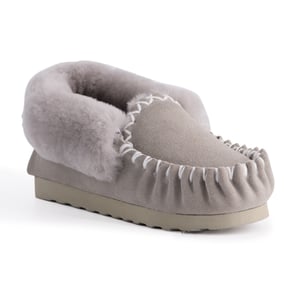 Aus Wooli "Waterloo" Australia Hand Stitched Women's Sheepskin Moccasin, Light Grey