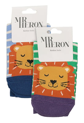 Mr Heron - 2 Pairs Boys Bamboo Animal Patterned Socks - Lions