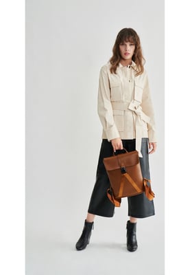 Smooth Leather Buckle Backpack
