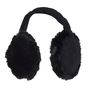 Heat Holders - Ladies Winter Warm Knitted Ear Muffs | Faux Fur | Cold Weather - Black