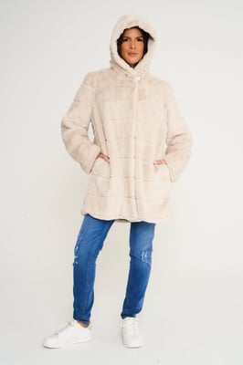 Elle Ladies Hooded Faux Fur Coat in Cream