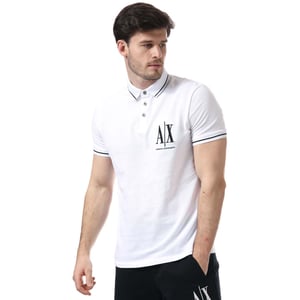 Armani Exchange poloshirt met logo en contrasterende bies voor heren, wit