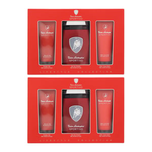 Lamborghini Sportivo Eau De Toilette 125ml, Shower Gel + Aftershave Balm Set x 2