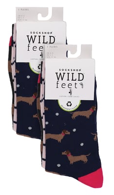 6 Pack Ladies Fun Design Socks | Wildfeet | Cute Novelty Animal Pattern Socks - Dashchund
