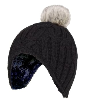 Heat Holders - Kabel stickad mössa för flickor med Pom Pom Bobble för vinter | Varm värmeisolerad mössa - Svart