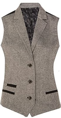 Tweed 1920-tals fiskbensmönstrad ljusgrå väst för damer