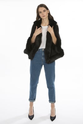 Faux Fur Faux Suede Cape Jacket
