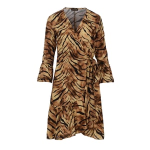 Tijgerprint viscose wikkeljurk met klokmouwen
