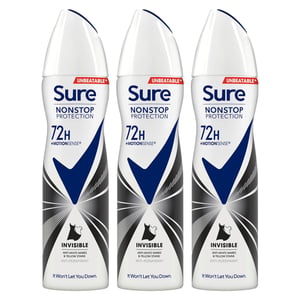 Sure Women Anti-Perspirant 72H Protection Deo Invisible Black & White 150ml, 3pk