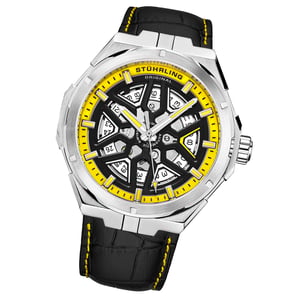 Black and Yellow Gio Swiss Automatic 44mm Skeleton