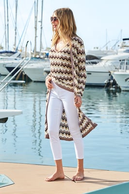 Neutral Metallic Chevron Print Longline Cardigan