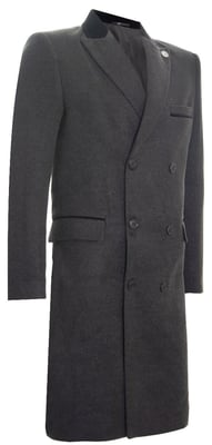 Herr 3/4 Grå Lång Dubbelknäppt Crombie Överrock Ullrock Peaky Blinders