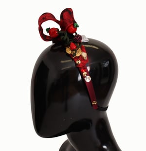 Dolce & Gabbana Damernas Körsbärssilke Kristallslips Logodiadem Tiara Huvudband