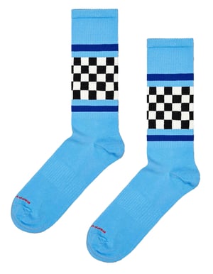 Checked Stripe Socks | Happy Socks | Novelty Plaid Checkered Design Socks | Funny Gift Socks - Blue