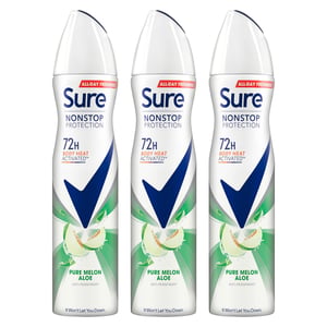 Sure Women Anti-perspirant 72H Nonstop Protection Pure Melon Aloe Deo, 3x250ml