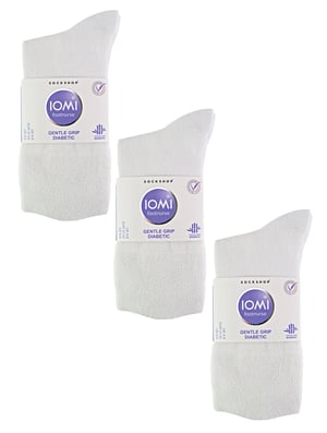 IOMI - 6 Pack Ladies Diabetic Bamboo Socks | Extra Wide Seamless Loose Non Elastic Socks for Women - White