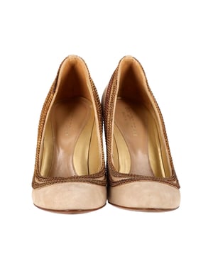 Sergio Rossi Chain Detail Pumps in Beige Suede