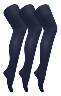 3 Pair Multipack Womens Coloured Opaque 80 Denier Tights | Sock Snob | Plain Block Colour Tights - Navy