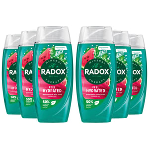 Radox Mineral Therapy Shower Gel Feel Hydrated w/ Watermelon&Mint Scent, 6x225ml