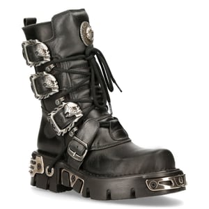 New Rock zwarte halfhoge gotische leren laarzen-391-S1