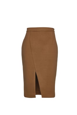 Camel Faux Mouflon Pencil Skirt