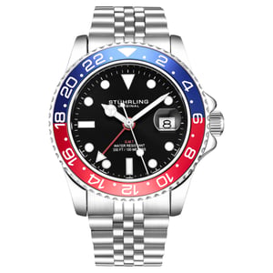 Röd och Blå Meridian GMT Kvarts 42mm