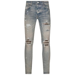 Amiri MX1 neon geruite Clay Indigo blauwe jeans