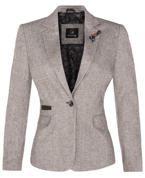 Dames Tweed jaren 1920 visgraat lichtgrijze blazer